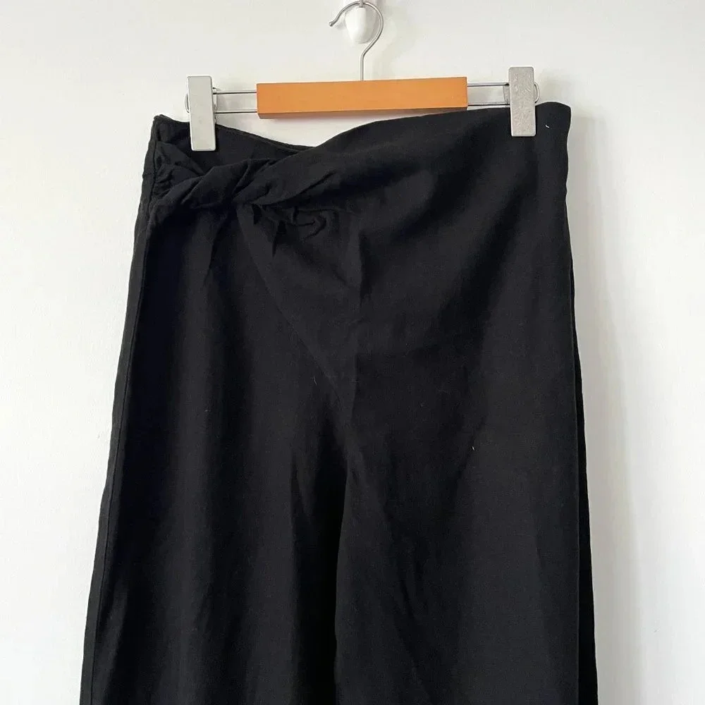 Zara Knotted Linen Blend Pareo Pants Black NWT Size Medium